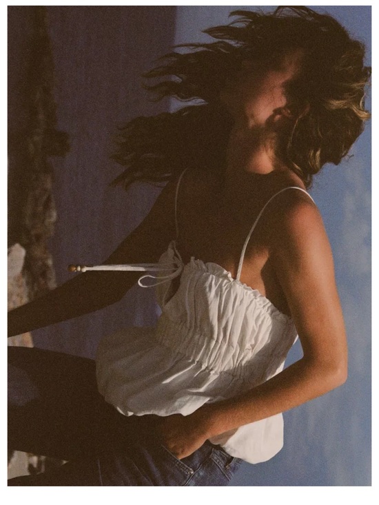 Zara Tops - Zara White Linen-Blend Ruched Spaghetti Strap Top